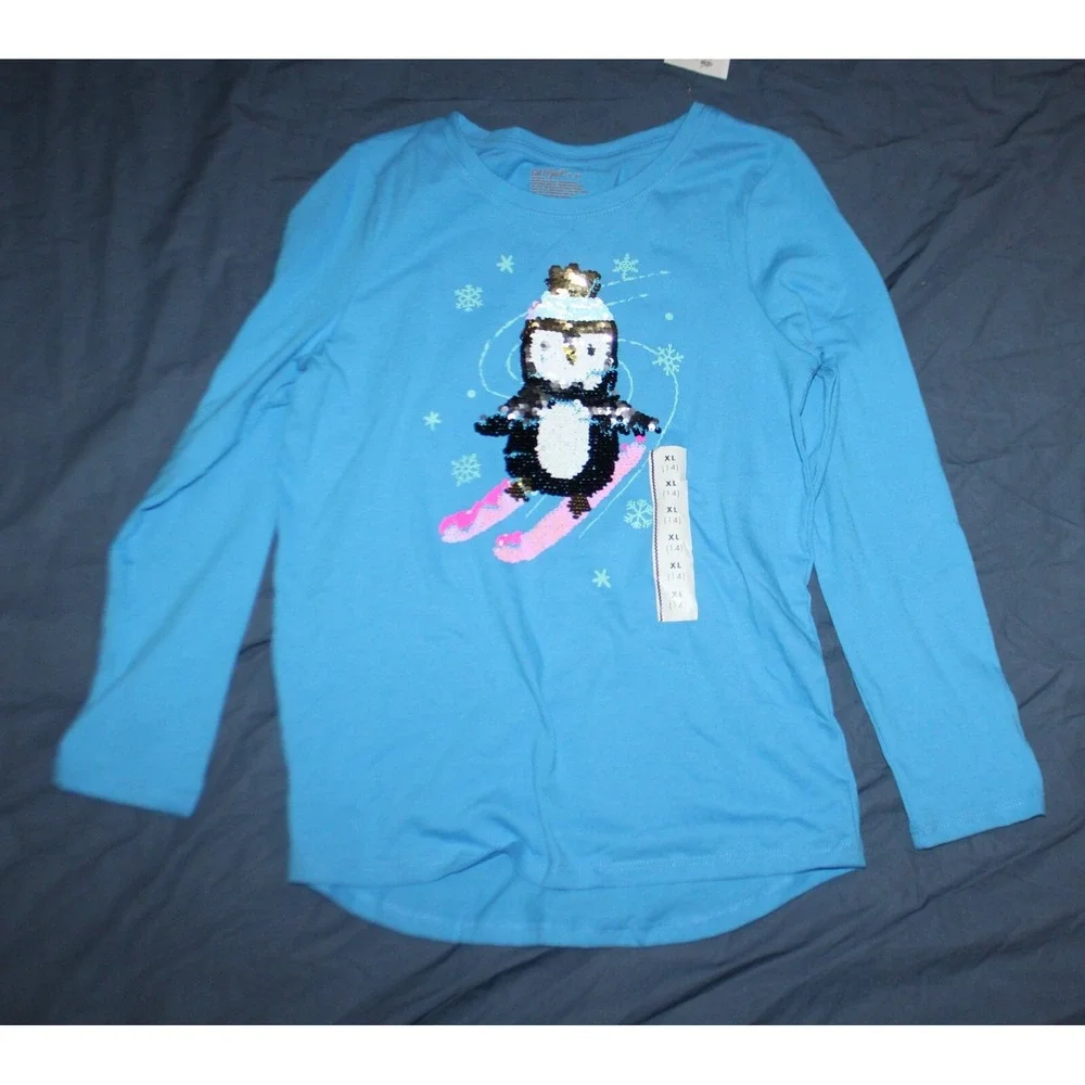 Girls Cat & Jack Penguin Long Sleeve T Shirt Size XL 14 NEW